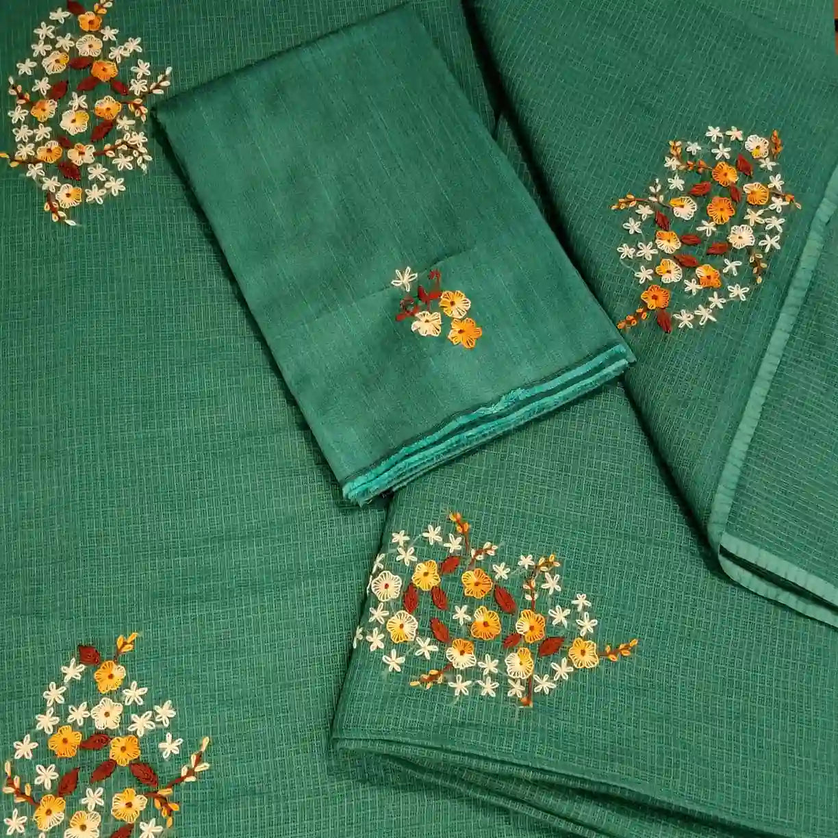 Gracefully Hand-Embroidered Pure Kota Drape