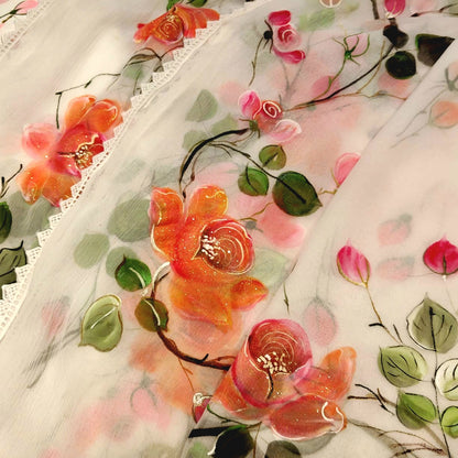 Wild Rose Whispers On Hand-painted Salwar Kameez