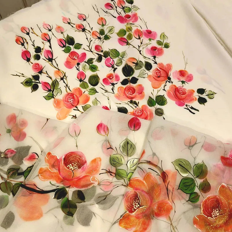 Wild Rose Whispers On Hand-painted Salwar Kameez