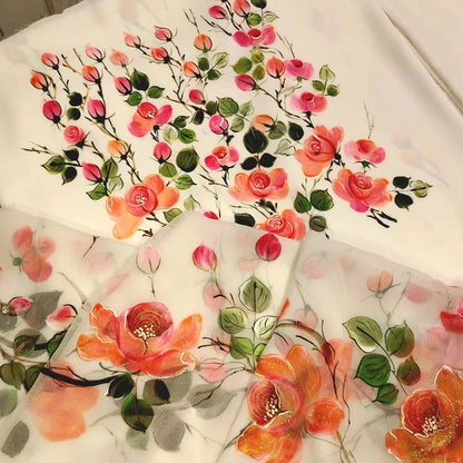 Wild Rose Whispers On Hand-painted Salwar Kameez