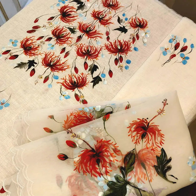 Ethereal Elegance In White, Adorned With Hand-Painted Wildflowers