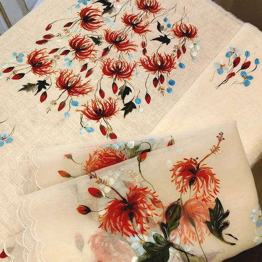 Ethereal Elegance In White, Adorned With Hand-Painted Wildflowers