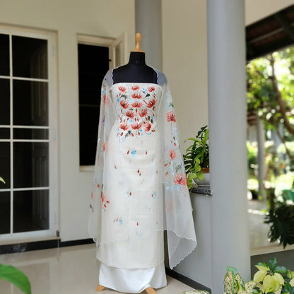 Ethereal Elegance In White, Adorned With Hand-Painted Wildflowers