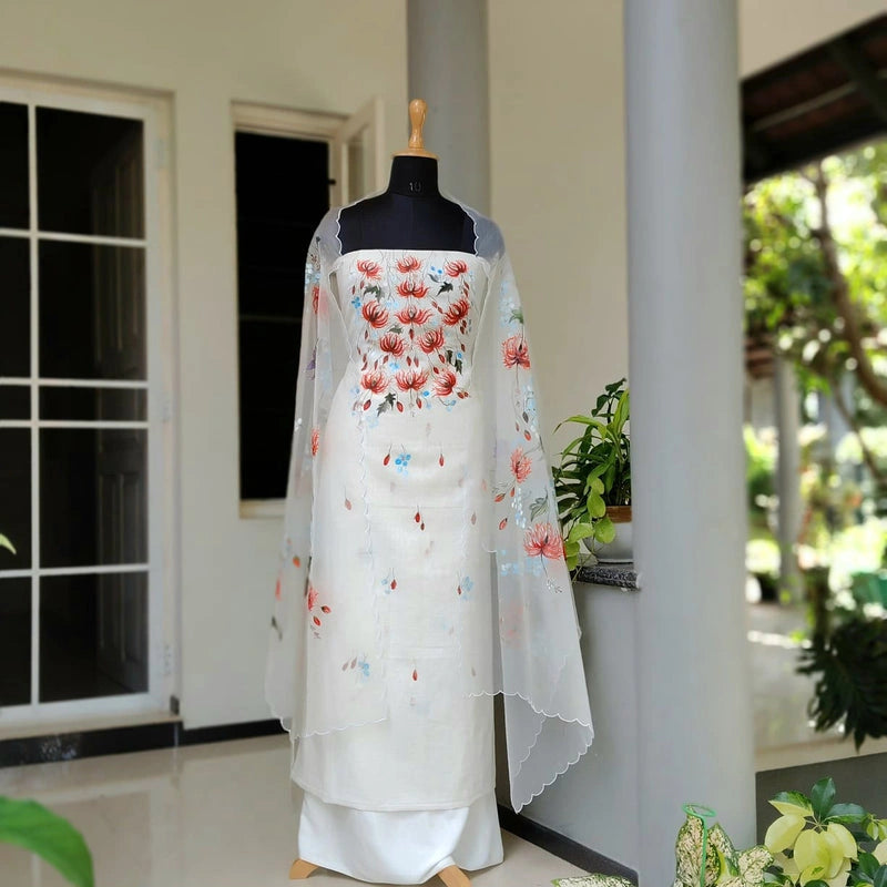 Ethereal Elegance In White, Adorned With Hand-Painted Wildflowers