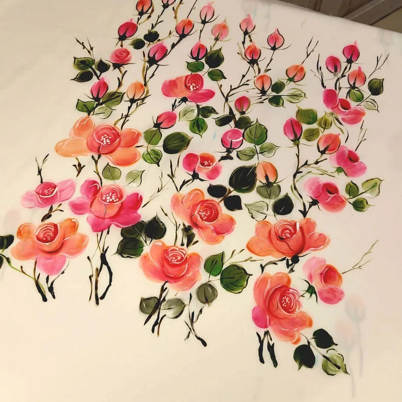 Wild Rose Whispers On Hand-painted Salwar Kameez