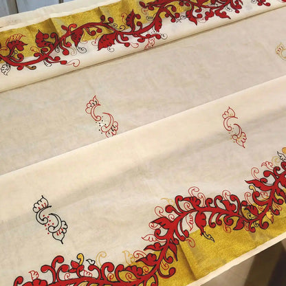 Graceful Kasavu drape with Baby Krishna Painting