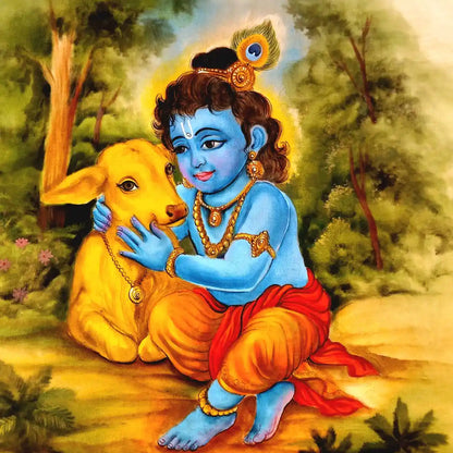 Graceful Kasavu drape with Baby Krishna Painting