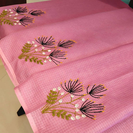 Delicate Hand-Embroidered Beauty On Soft Kota Doria Saree
