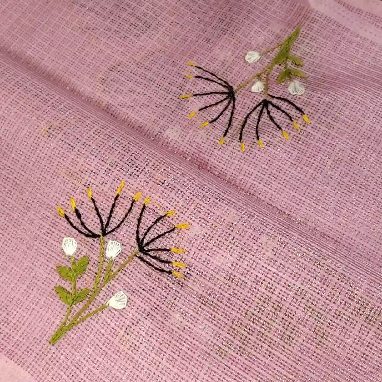 Delicate Hand-Embroidered Beauty On Soft Kota Doria Saree