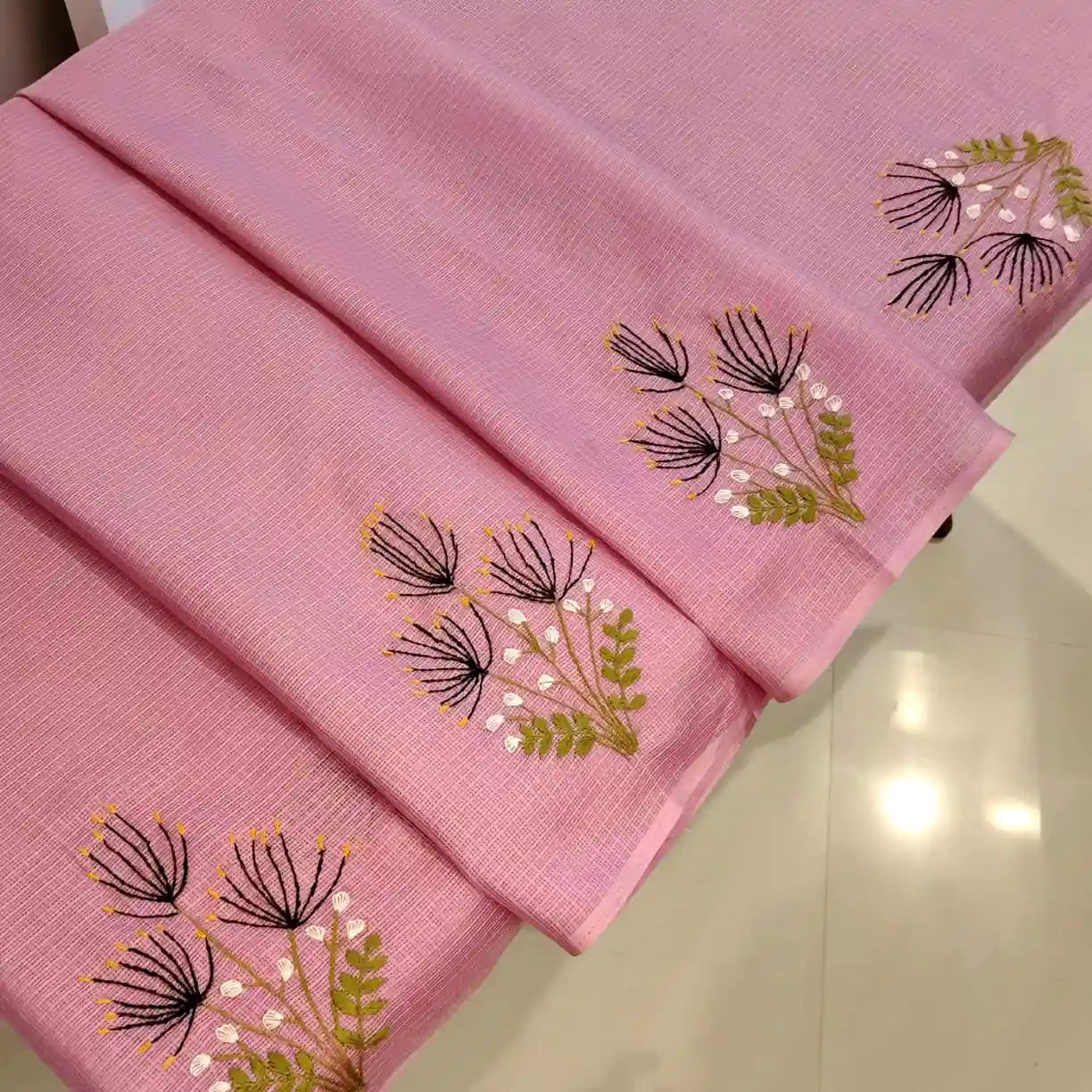 Delicate Hand-Embroidered Beauty On Soft Kota Doria Saree