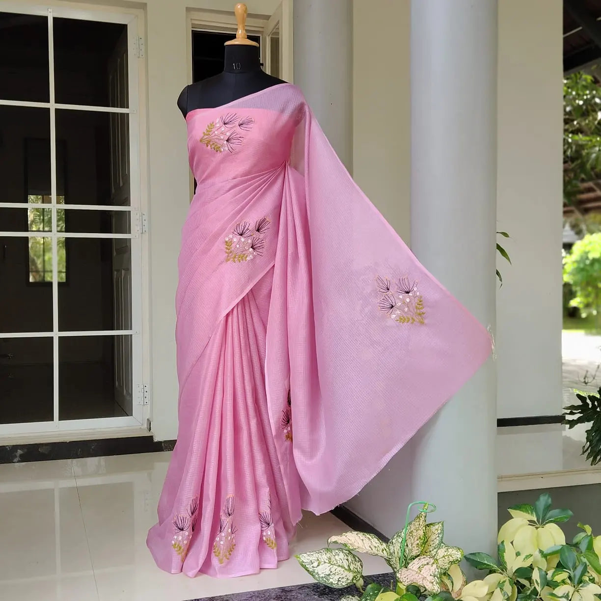 Delicate Hand-Embroidered Beauty On Soft Kota Doria Saree