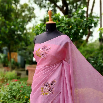 Delicate Hand-Embroidered Beauty On Soft Kota Doria Saree