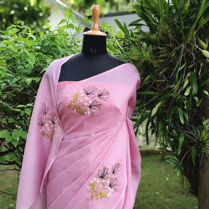 Delicate Hand-Embroidered Beauty On Soft Kota Doria Saree