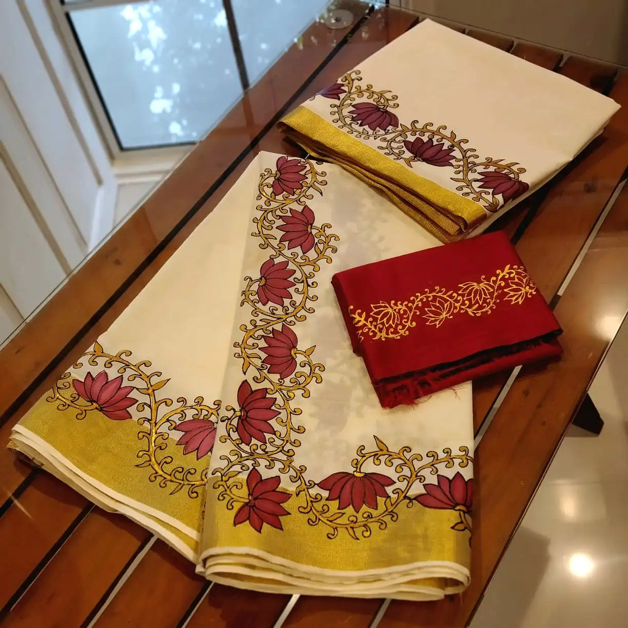 Classic Kerala Set Mundu With Hand-Painted Border Design