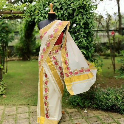 Classic Kerala Set Mundu With Hand-Painted Border Design