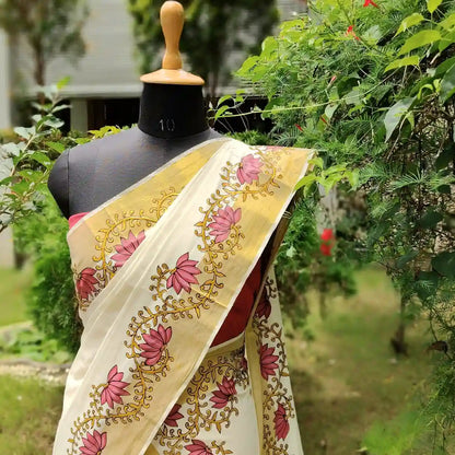 Classic Kerala Set Mundu With Hand-Painted Border Design