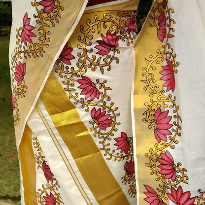 Classic Kerala Set Mundu With Hand-Painted Border Design