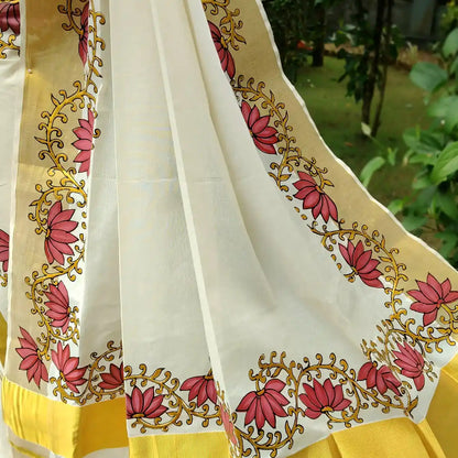 Classic Kerala Set Mundu With Hand-Painted Border Design