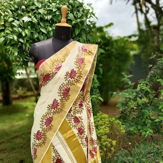 Classic Kerala Set Mundu With Hand-Painted Border Design