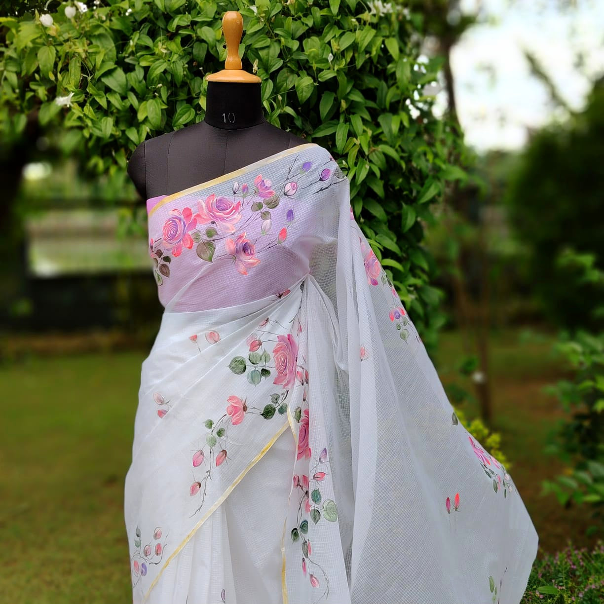 Hand-Painted Wild Rose Charm In Pure Kota Saree