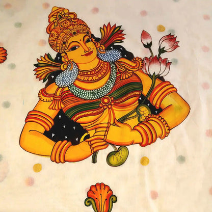Elegant Kerala Mural Saree, Hand-Painted With Tradition