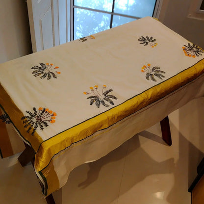 Hand-Painted/ Hand-Embroidered Kerala Saree Adorned With Delicate Wildflower Motifs