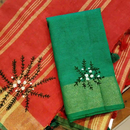 A linen Saree Graced With Hand-Embroidered Elegance