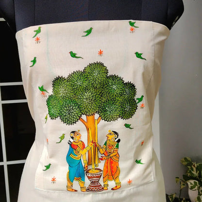 Hand-Painted Kerala Kasavu Cotton Kurti Fabric