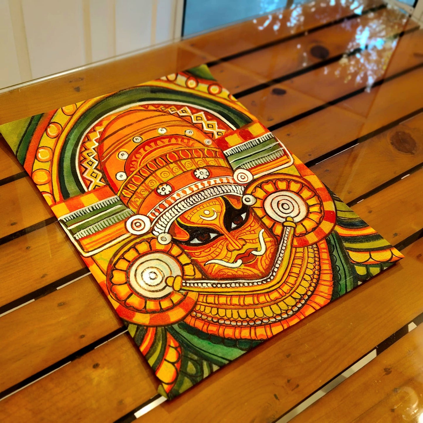 Hand-Painted Fabric Patch with Theyyam Motif