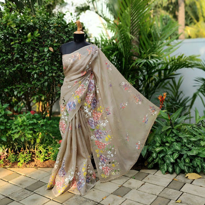A Dreamy Pure Silk Organza Saree Adorned With Hand-Painted Wild Blooms