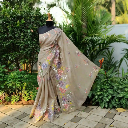 A Dreamy Pure Silk Organza Saree Adorned With Hand-Painted Wild Blooms
