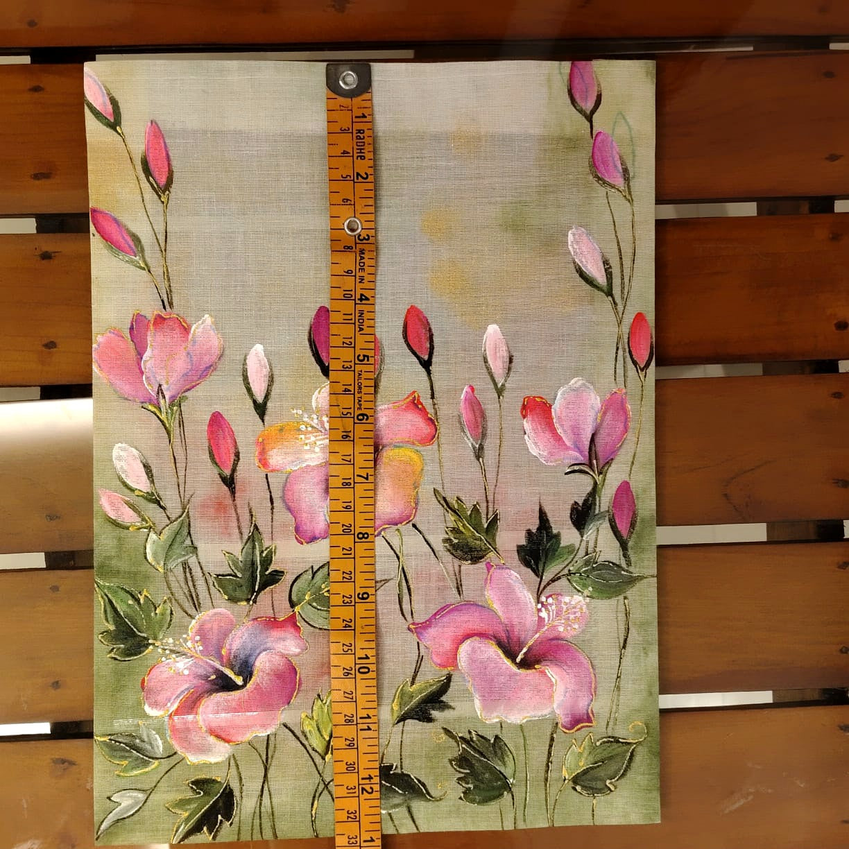 Fabric Patch Featuring Hand-Painted Flower Art, Ideal For Customization