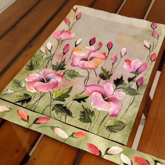 Fabric Patch Featuring Hand-Painted Flower Art, Ideal For Customization