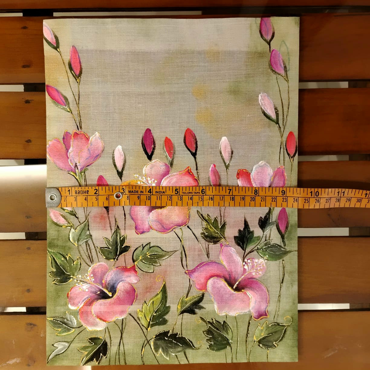 Fabric Patch Featuring Hand-Painted Flower Art, Ideal For Customization