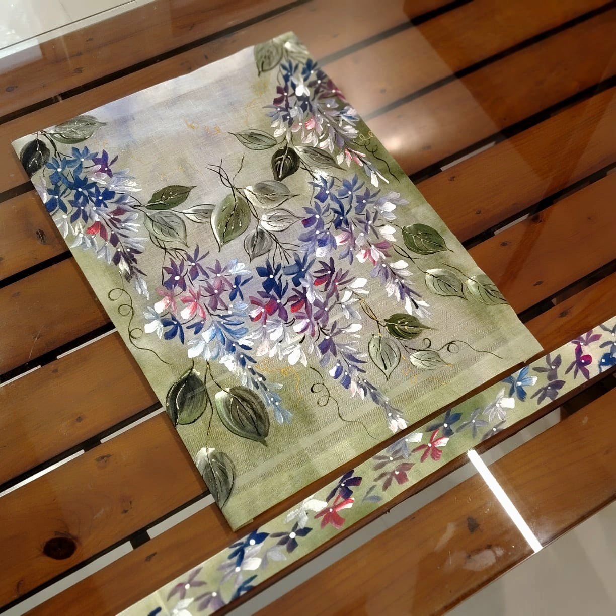 Ready-to-stitch Floral Art Patch, Painted By Hand On Soft Cotton