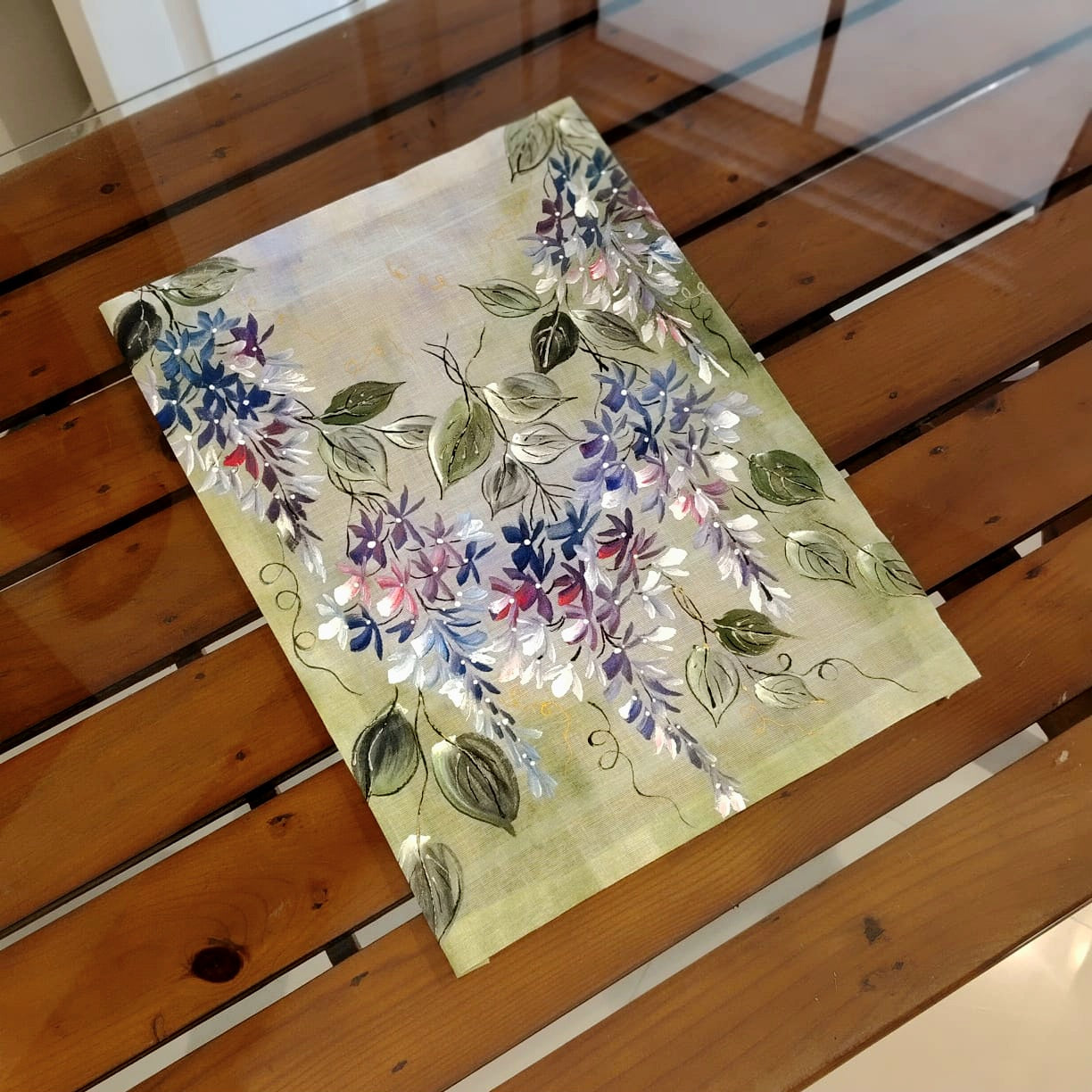 Ready-to-stitch Floral Art Patch, Painted By Hand On Soft Cotton