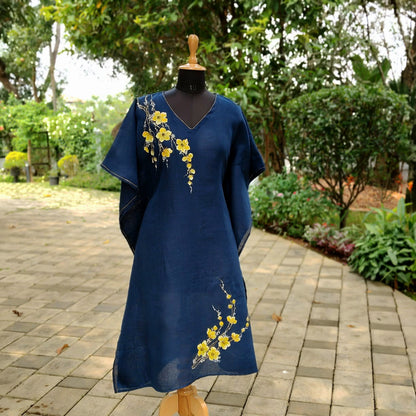 The Graceful Beauty Of This Soft Linen-Cotton hand-Painted Kaftan