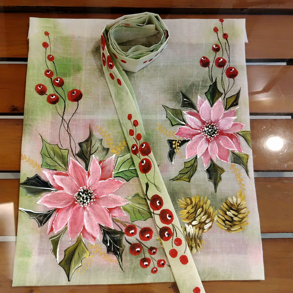 Artistic Hand-Painted Christmas Fabric Appliqué Patches