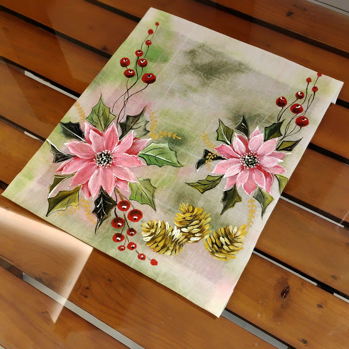 Artistic Hand-Painted Christmas Fabric Appliqué Patches