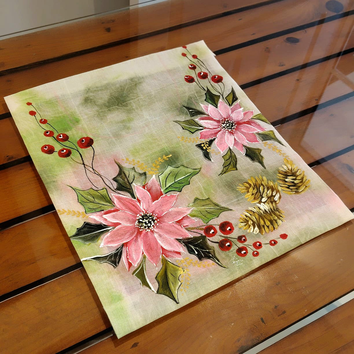 Artistic Hand-Painted Christmas Fabric Appliqué Patches