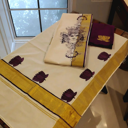 Hand-Painted Kerala Mural Set Mundu