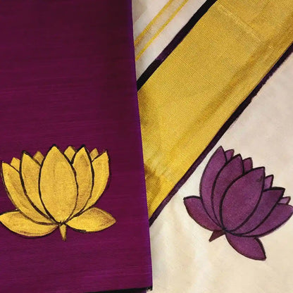 Hand-Painted Kerala Mural Set Mundu