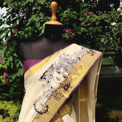 Hand-Painted Kerala Mural Set Mundu