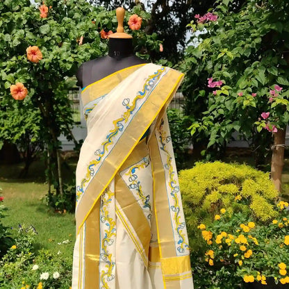 Hand-Painted Kerala Set Mundu