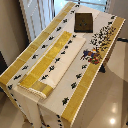 Hand-Painted Kerala Set Mundu