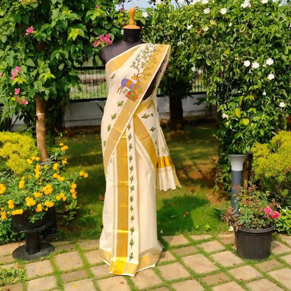 Hand-Painted Kerala Set Mundu