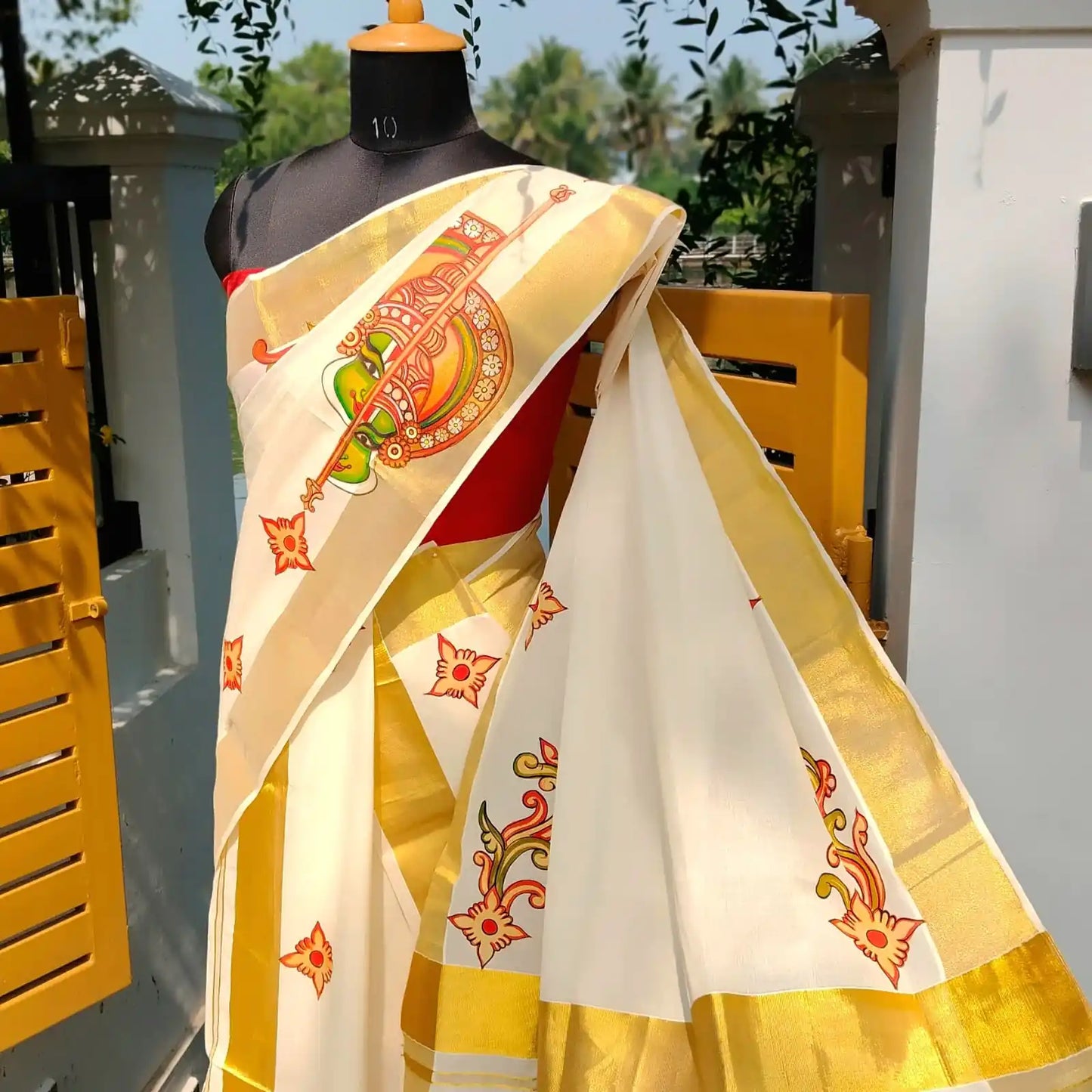 Traditional Hand-Painted Kerala Set Mundu - perfect for festivities or gifting!