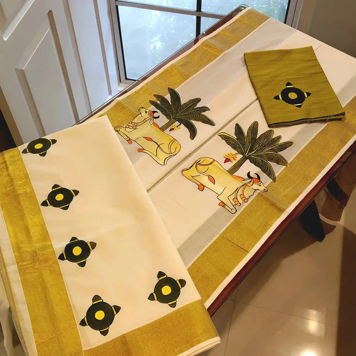 Pichwai Inspired Hand-Painted Mundu Set Mundu