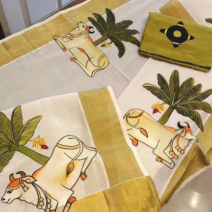 Pichwai Inspired Hand-Painted Mundu Set Mundu