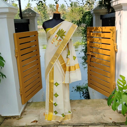 Pichwai Inspired Hand-Painted Mundu Set Mundu